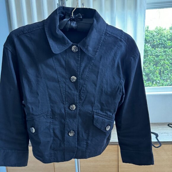 Theory Cropped Linen Jacket Black - Picture 2 of 11